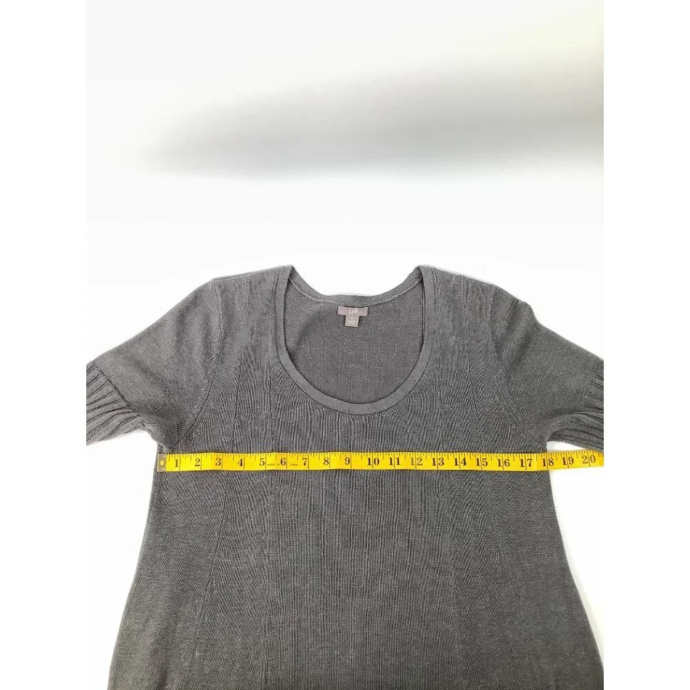 J. Jill Small Gray Short Sleeve Ribbed Hem Knit Dress Oversized Linen Maxi - Picture 6 of 9